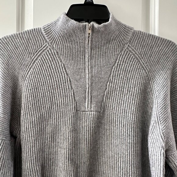Lush Womens Medium Grey Ribbed Half-Zip Mock Neck Sweater Viscose Blend - Picture 8 of 8